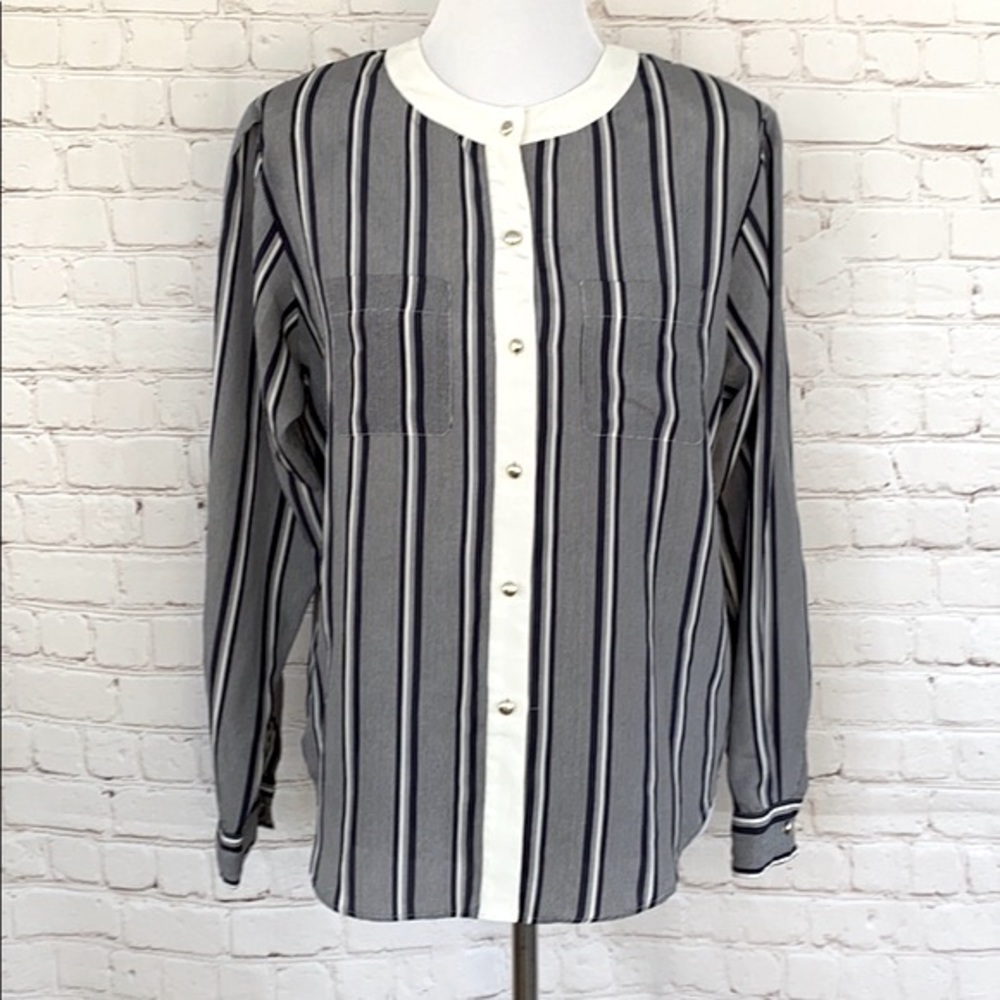 Vintage Navy and White Striped Long Sleeve Blouse